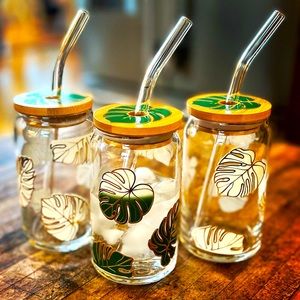 Custom, hand-made Monstera leaf glass! Leaves change color!  Made to order.